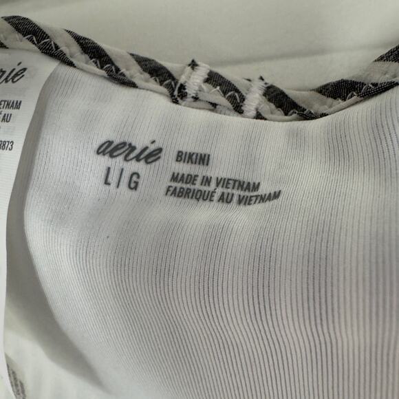 Aerie Bikini Swimsuit Set Triangle Top Striped Ruffle Bottom Black White Padding - Picture 14 of 16